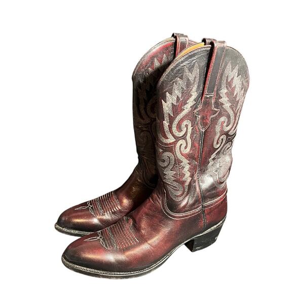 Lucchese Mens Cherry Red Dark Cowboy Western Design Leather Boots Size 11.5 B - Picture 1 of 8